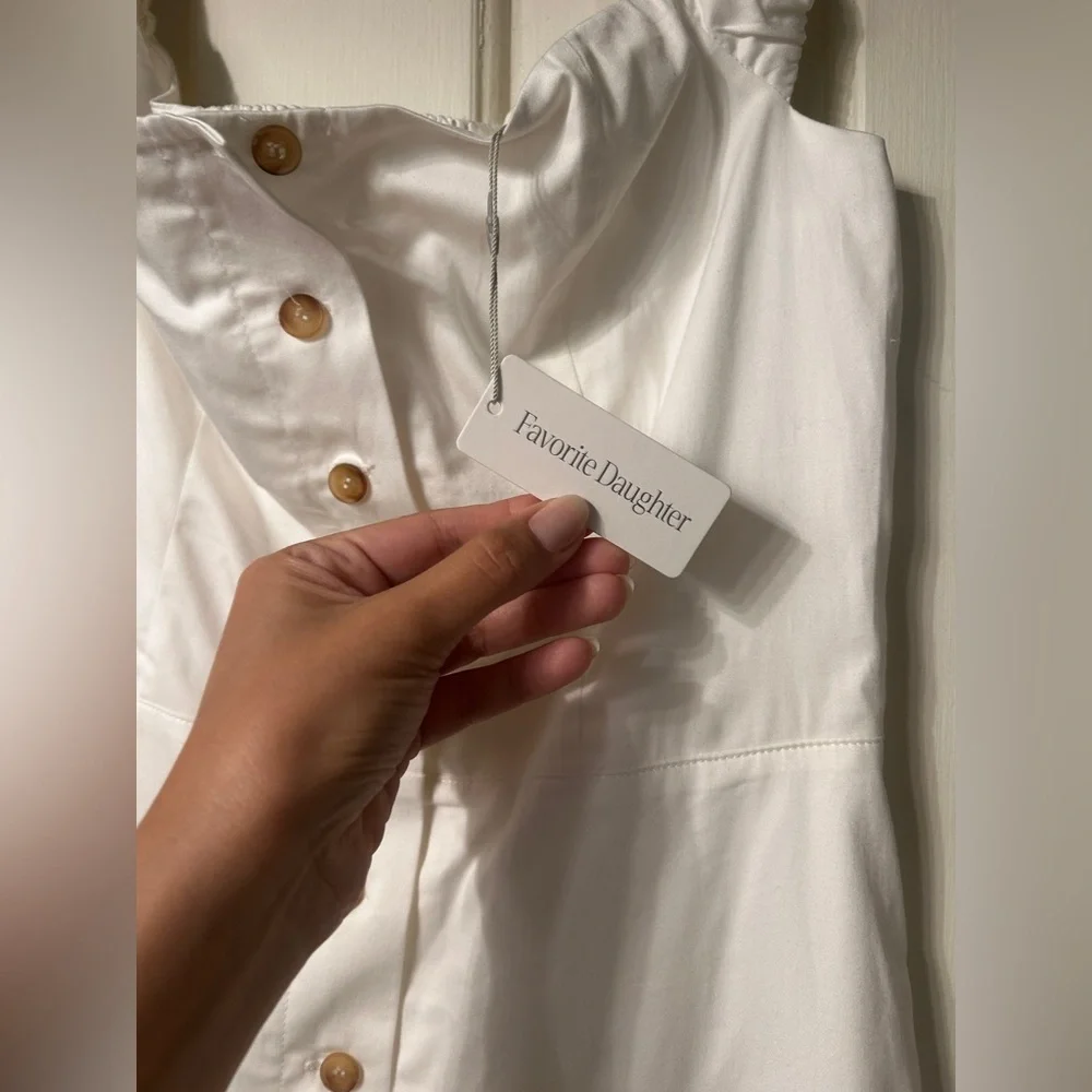 Favorite Daughter Off-Shoulder White Button-Front Mini Dress - Picture 9 of 12